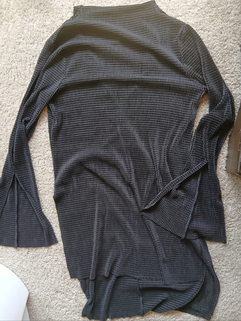 Zara Black Waffle-Texture Long Sleeve Top